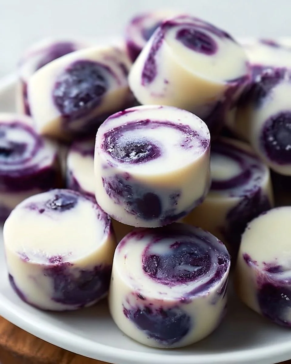 Homemade blueberry yogurt bites on a plate