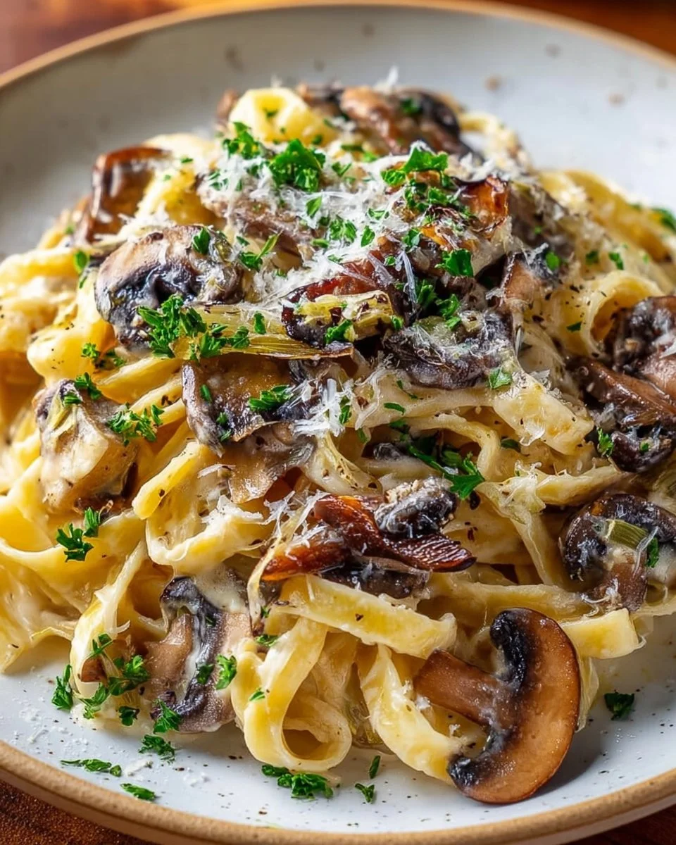 Caramelized Leek and Mushroom Gruyere Pasta with a creamy texture