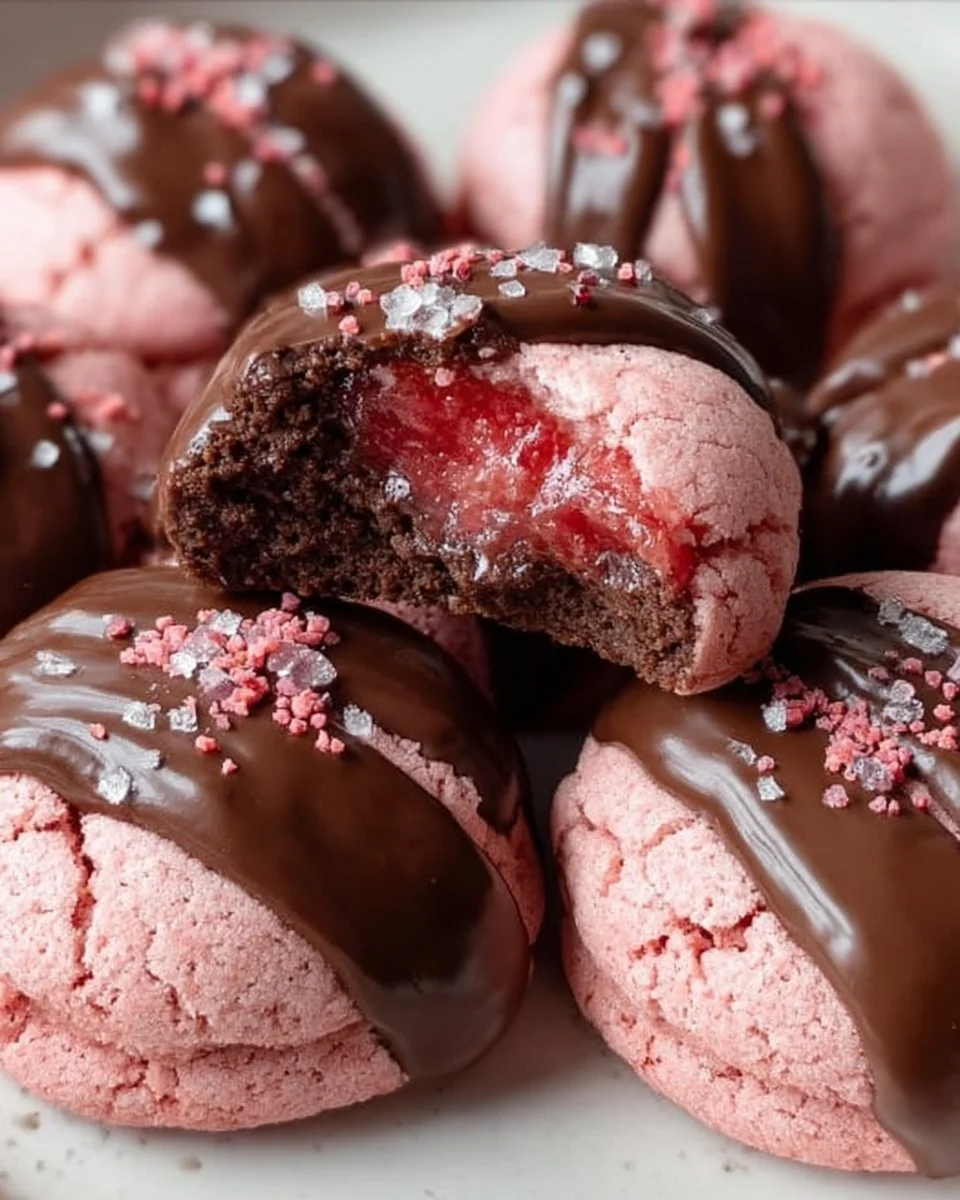 Delicious chocolate covered strawberry cookies on a plate