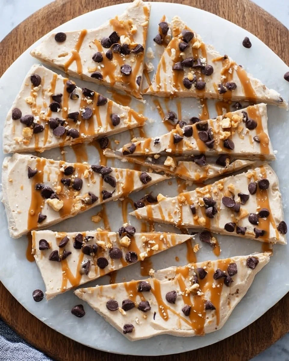 Plate of chocolate peanut butter frozen yogurt bark with nuts on top