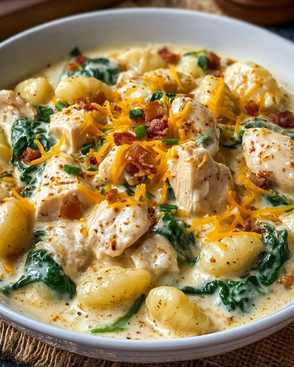 Creamy crack chicken gnocchi served in a bowl with herbs and spices