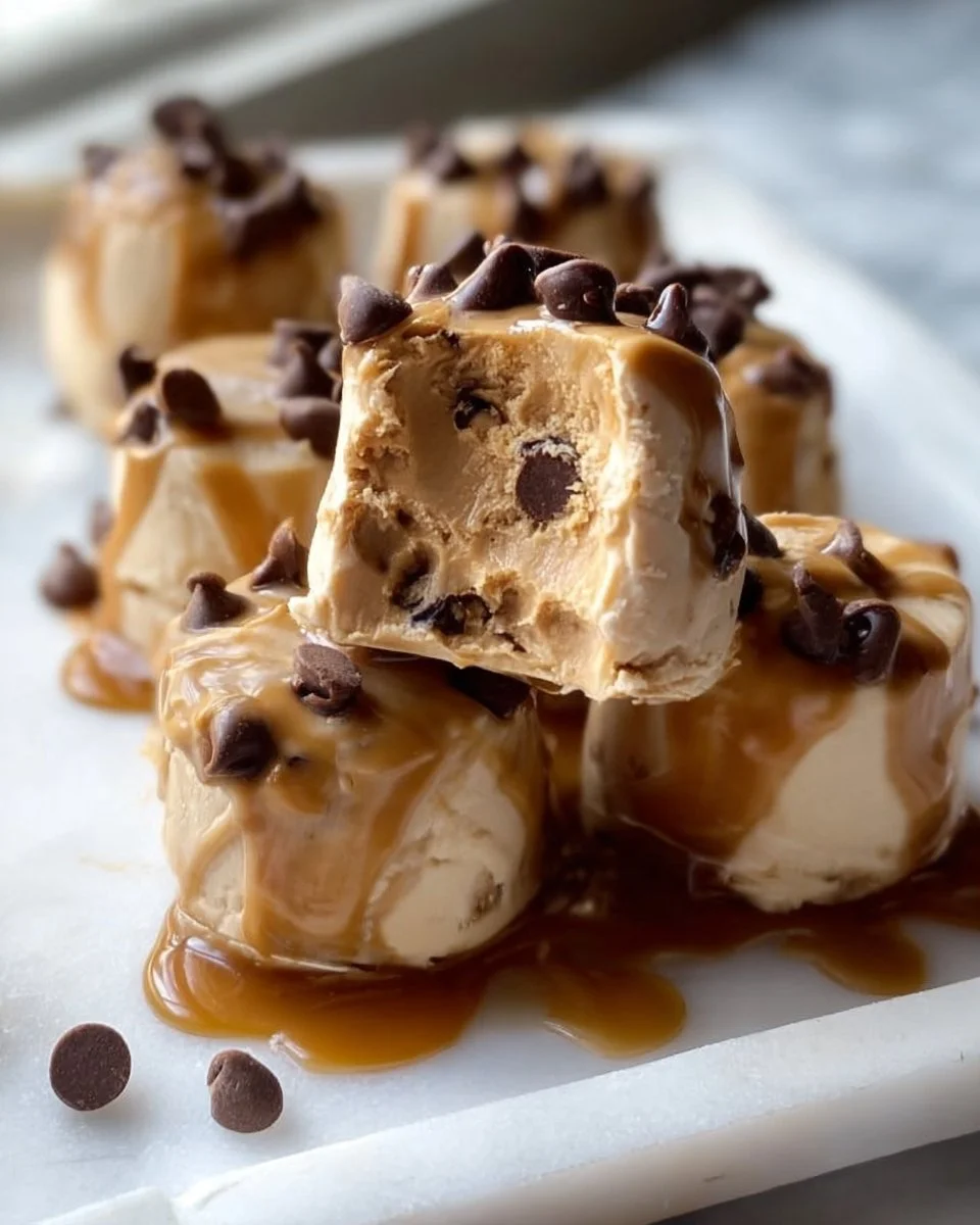 Delicious frozen Greek yogurt peanut butter bites ready to enjoy