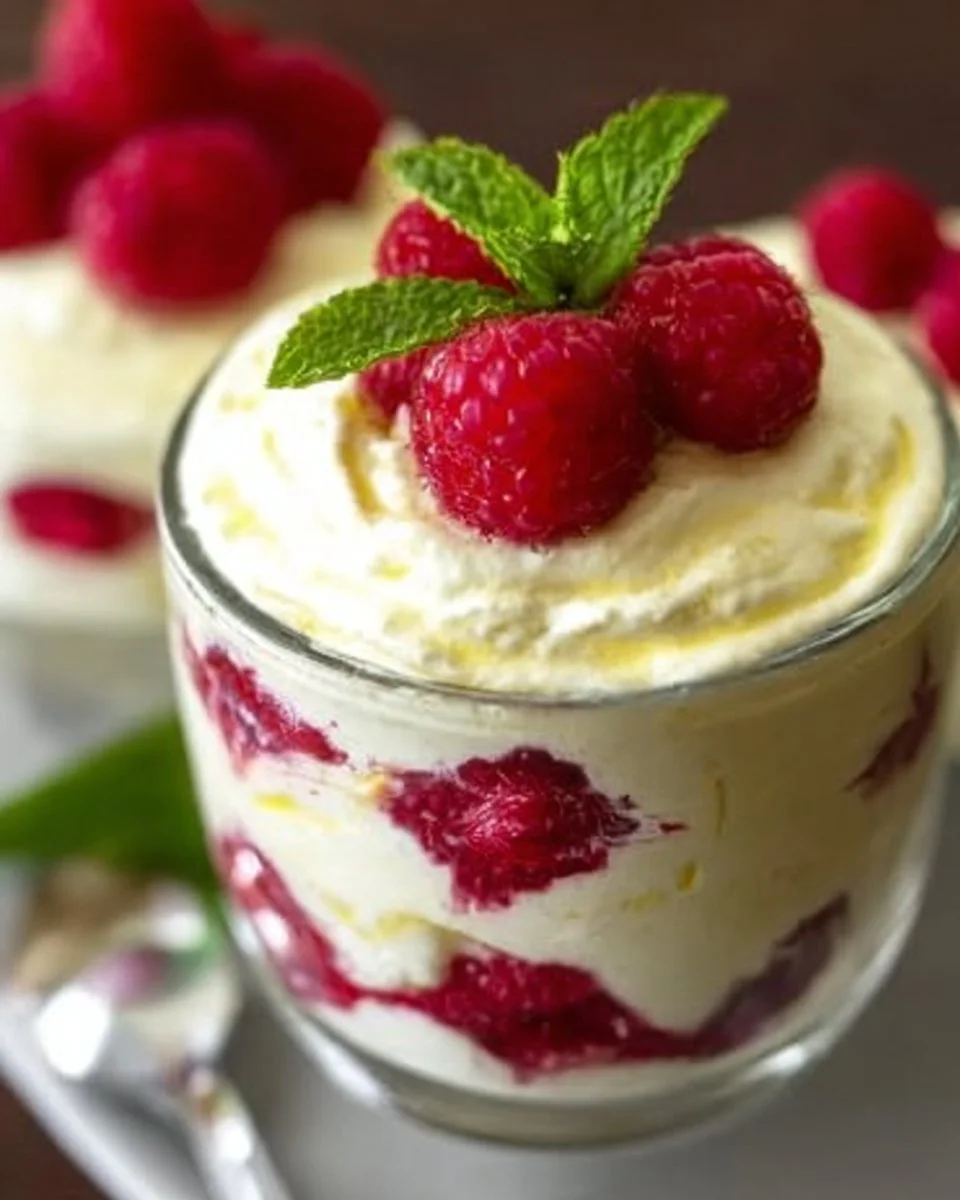Delicious Lemon Raspberry Fluff dessert in a serving bowl