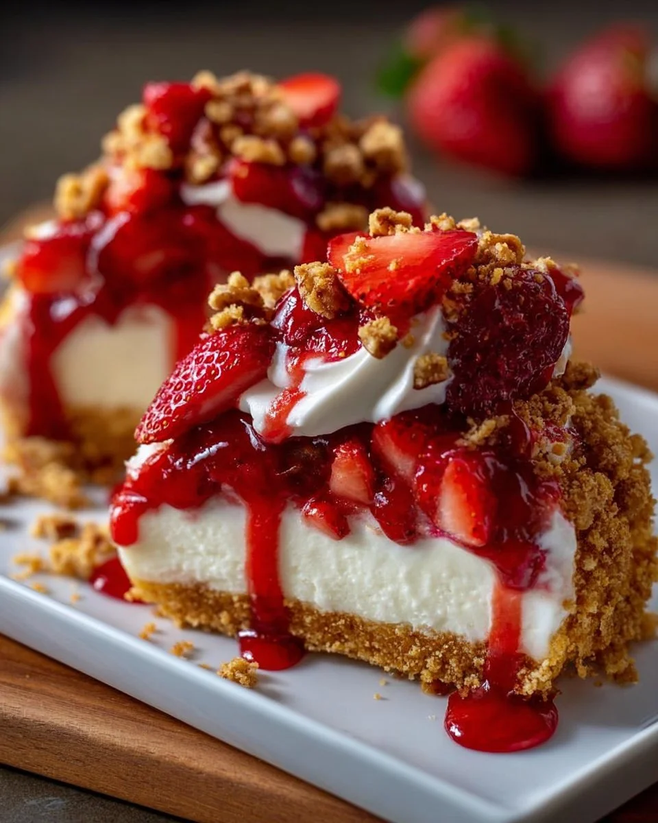 Strawberry Crunch Cheesecake Tacos dessert on a white plate