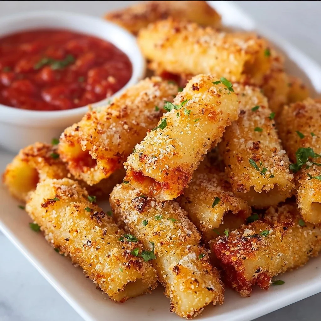 Air Fryer Stuffed Ziti Fried served on a plate, golden and crispy