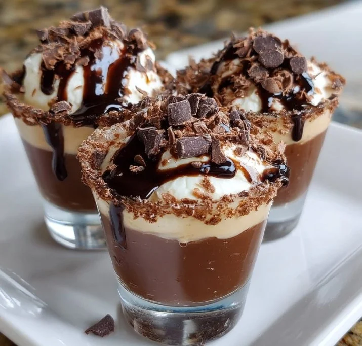Delicious Baileys Chocolate Fudge Shots served in elegant glasses