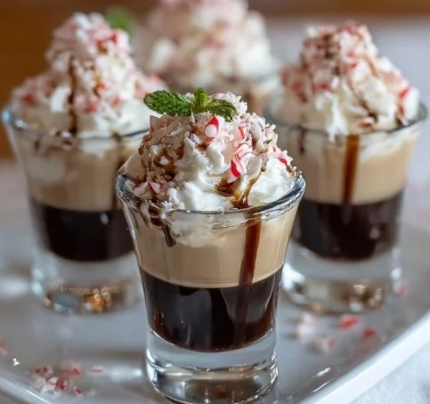 Delicious Baileys Peppermint Mocha Shots served in festive cups