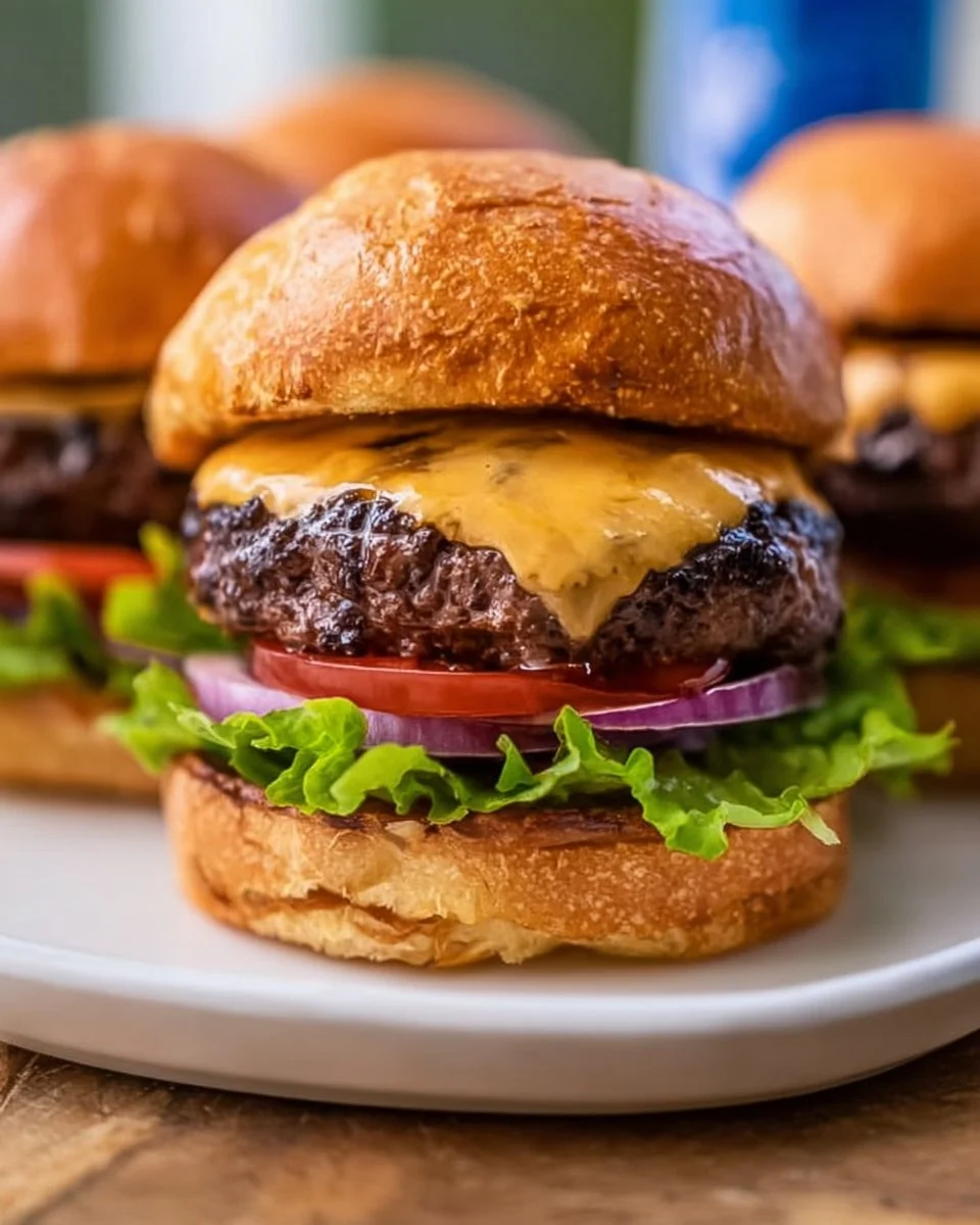 Juicy beef patty burger garnished with fresh vegetables and sauce
