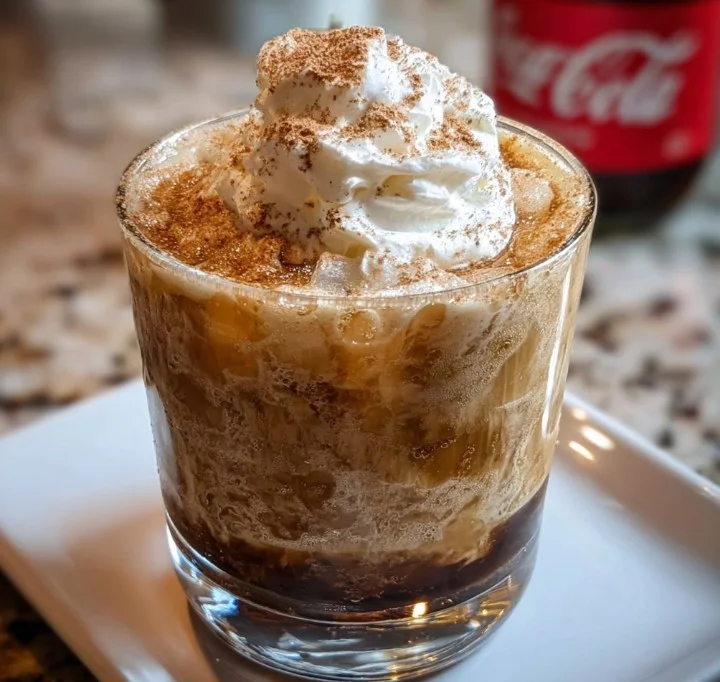 Delicious Dr. Pepper Eggnog served in a festive glass with holiday decorations