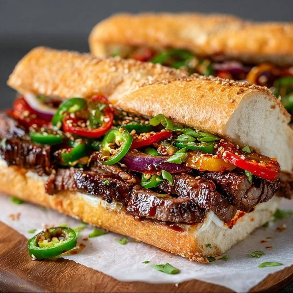 Delicious Korean Steak Sandwich with tender meat and fresh vegetables