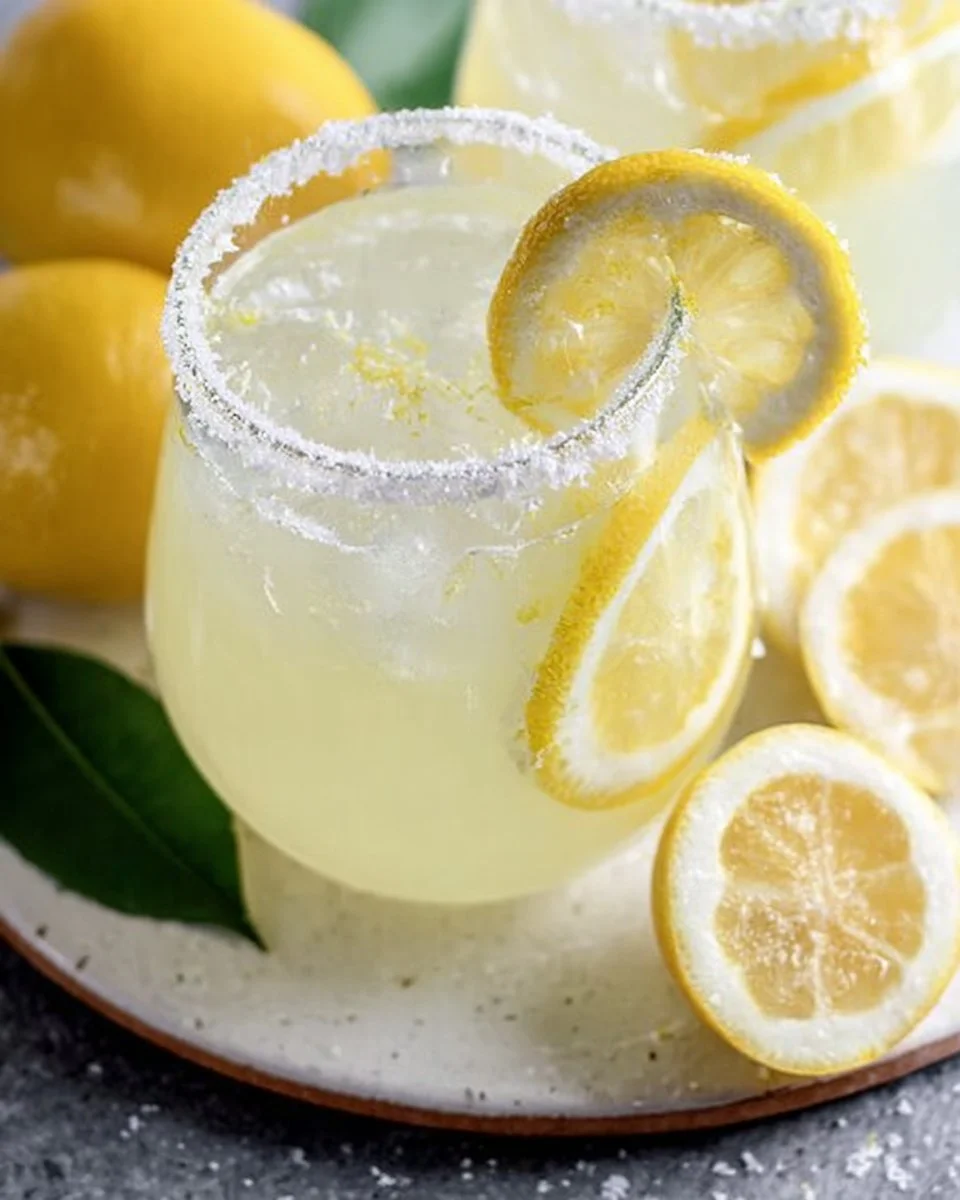 Lemon Drop Margarita garnished with Candy Lemon Peel served in a cocktail glass