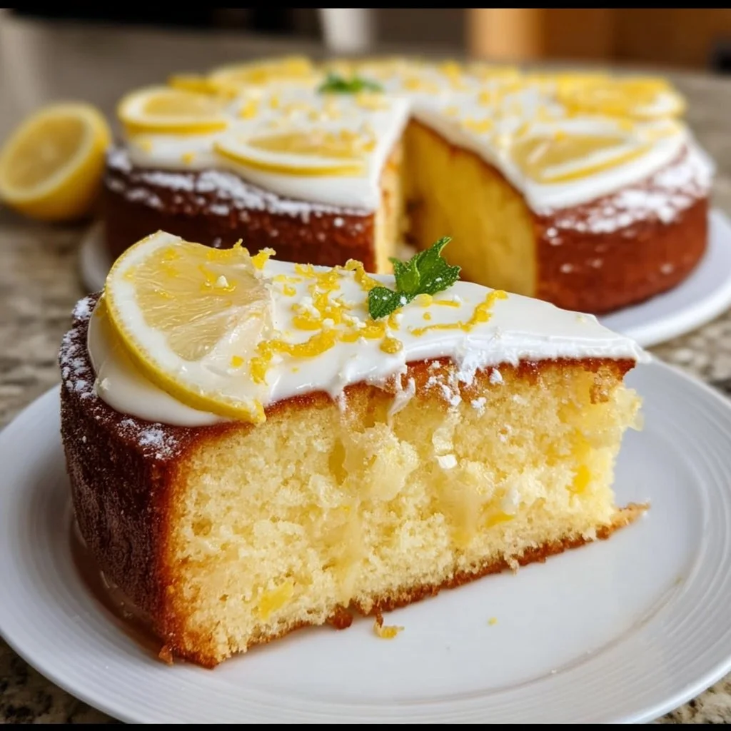 Delicious Limoncello Mascarpone Cake topped with fresh lemon zest