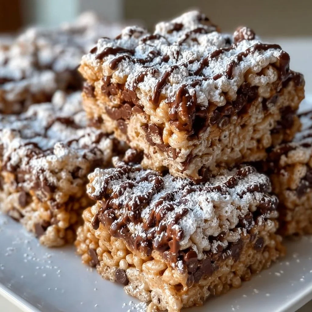 Muddy Buddy Rice Krispies treats made with chocolate and peanut butter