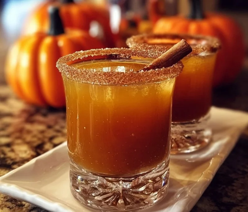 Pumpkin King's Fireball Shots garnished with autumn spices and pumpkin flavors