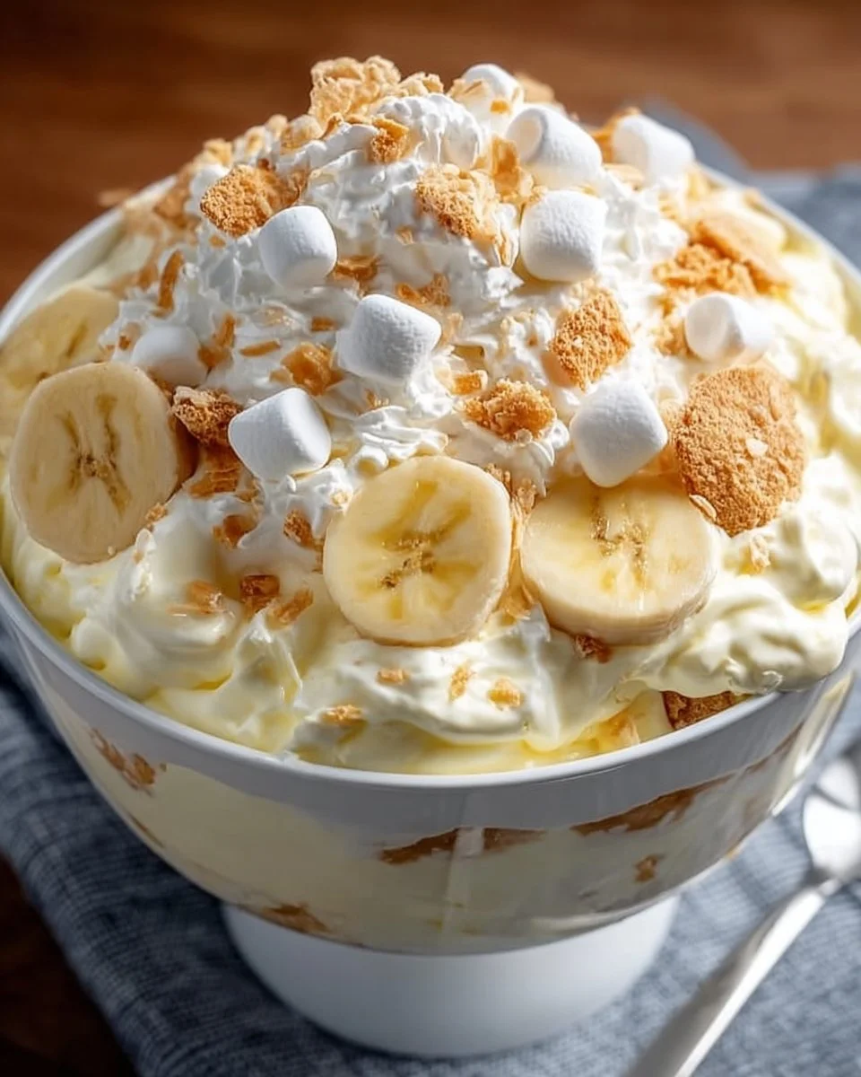 Delicious Banana Pudding Fluff Salad in a bowl