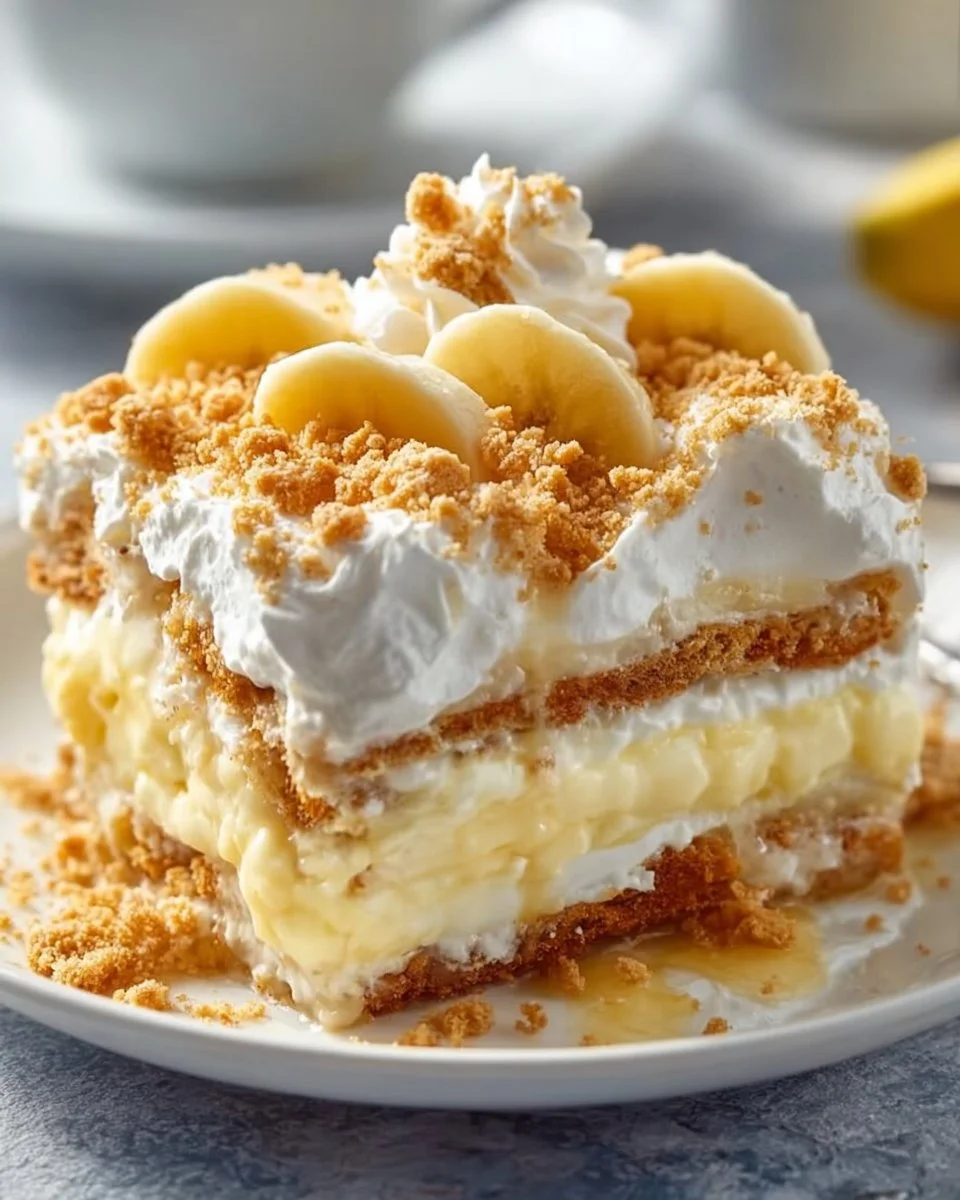 Delicious banana pudding lasagna served in a dessert dish
