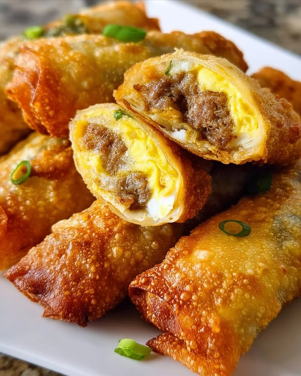 Delicious breakfast egg rolls filled with eggs and vegetables