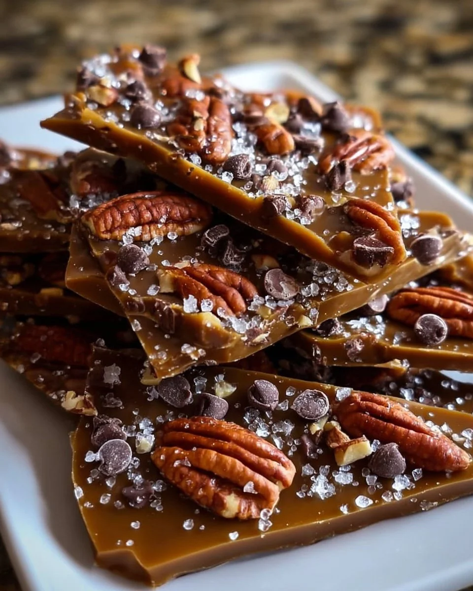 Homemade butter pecan toffee bark with nuts and chocolate