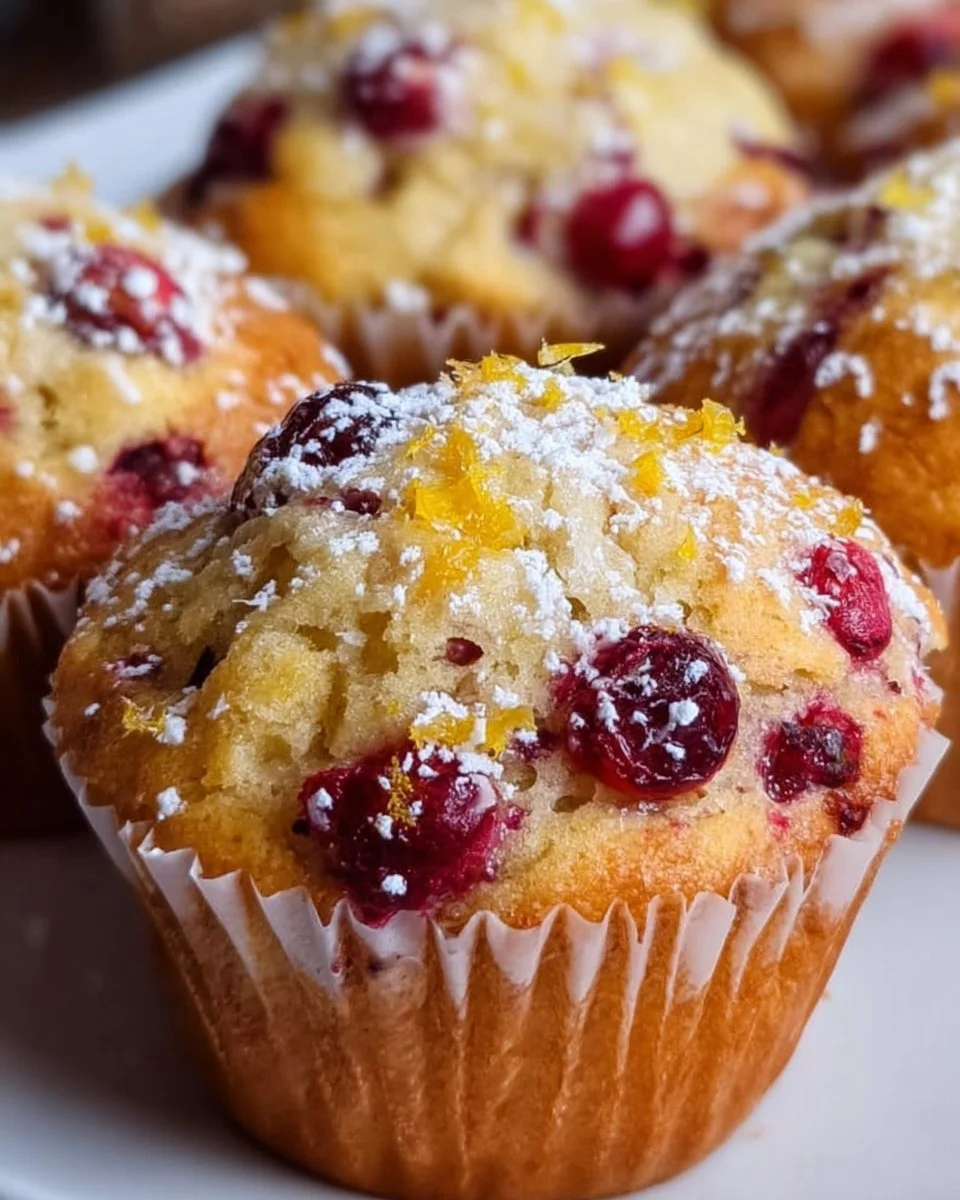 Freshly baked Cranberry Orange Muffins with cranberries and orange zest