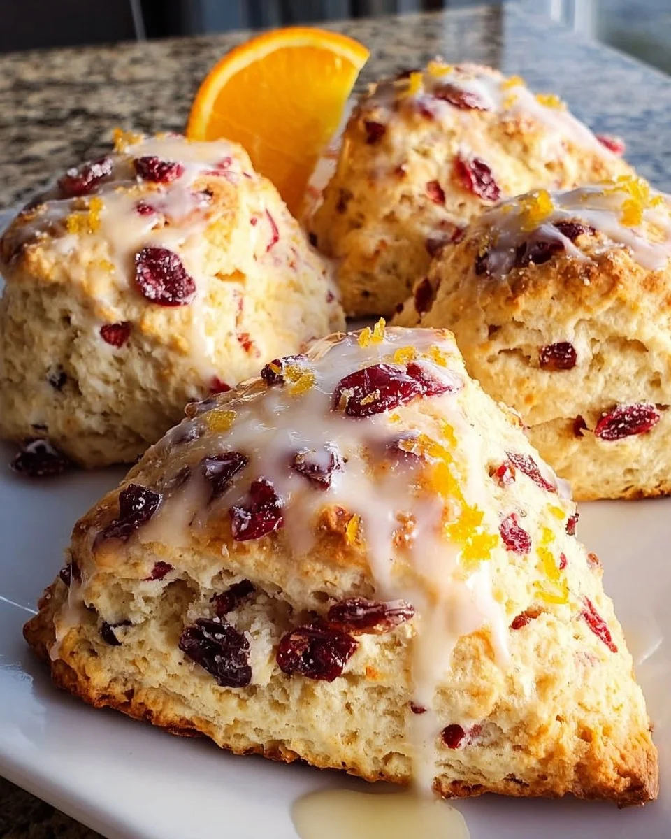 Freshly baked Cranberry Orange Scones with a bright citrus glaze
