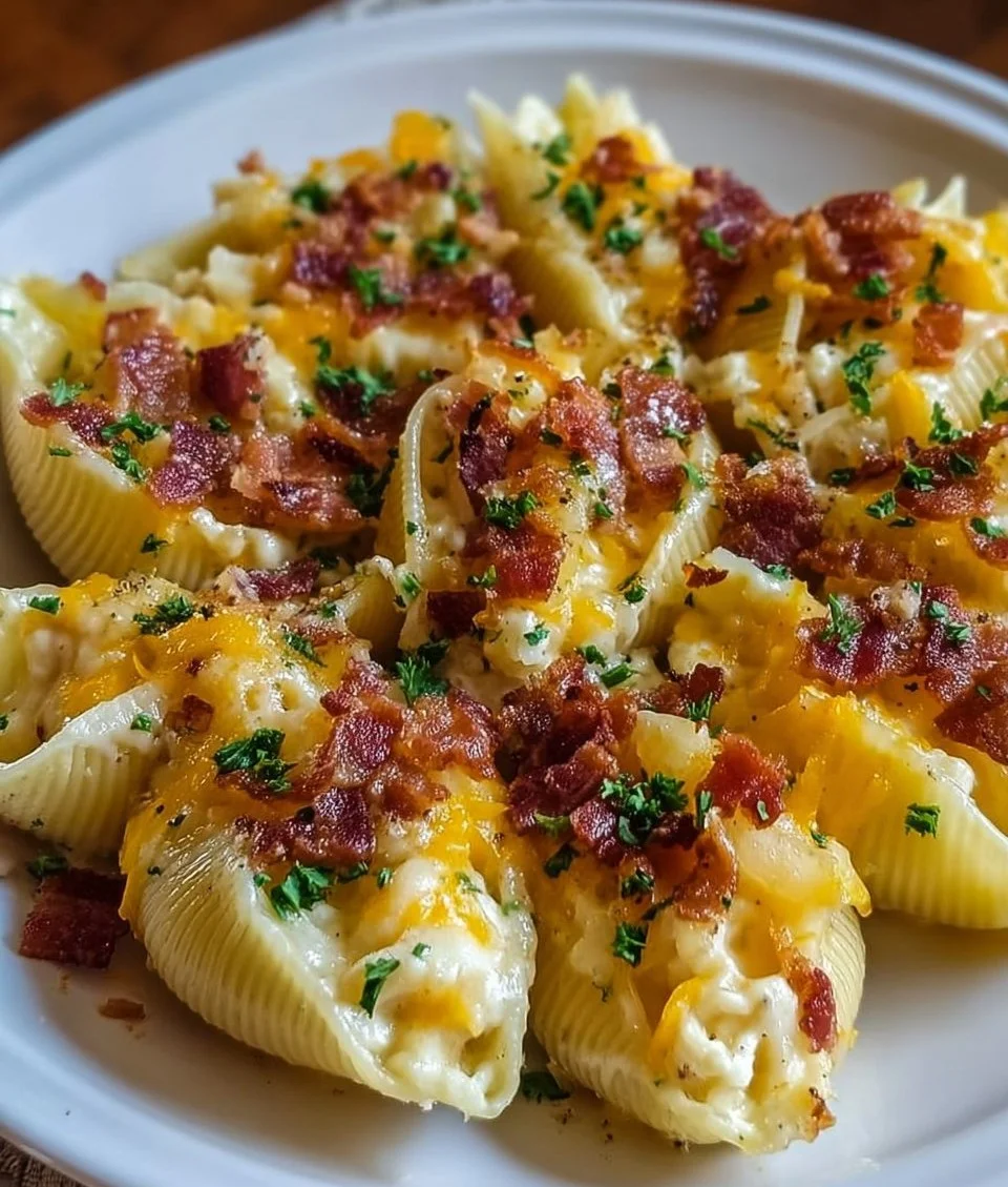 Creamy Loaded Bacon Mac and Cheese Stuffed Shells