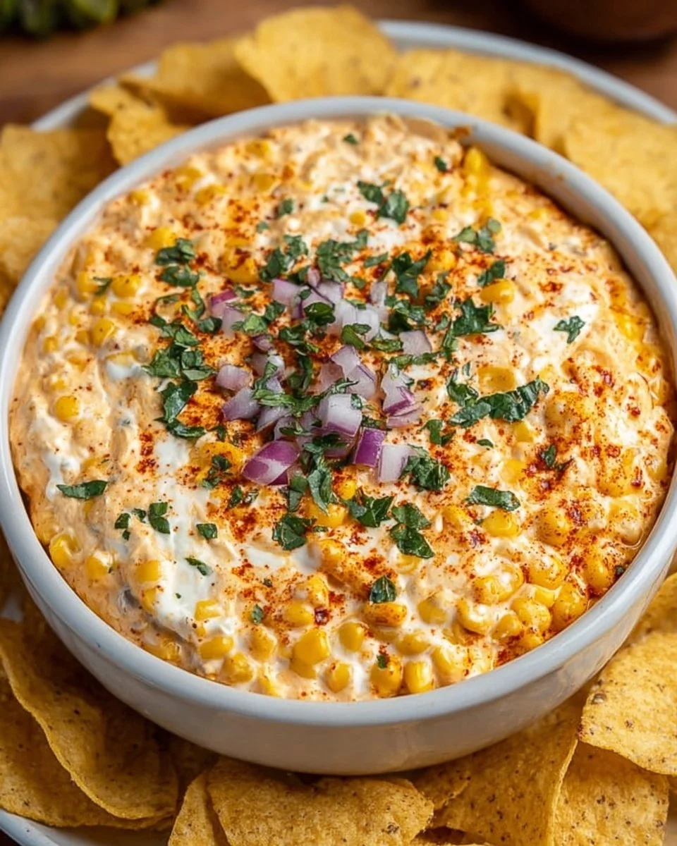 Creamy Mexican Corn Dip served with tortilla chips