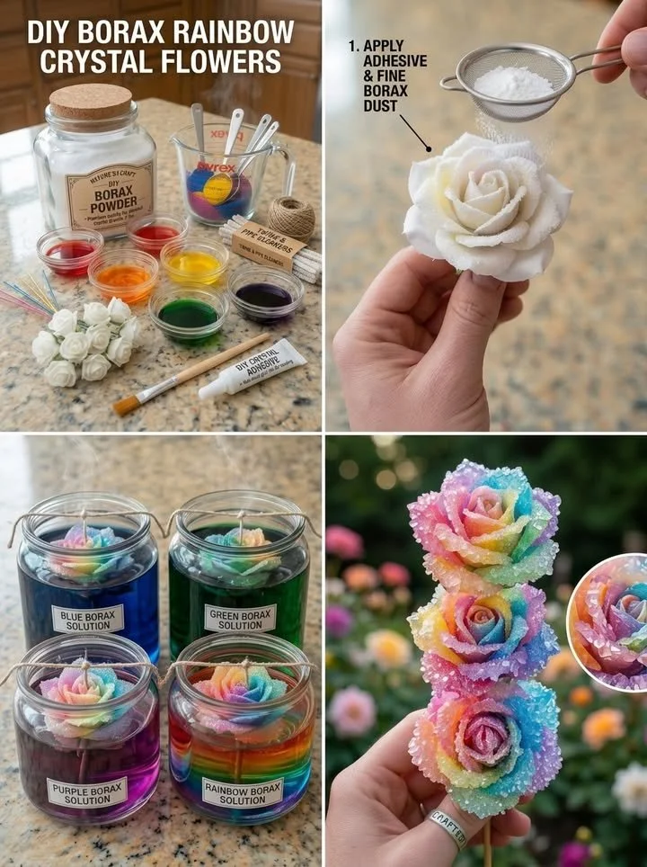 Colorful DIY Rainbow Crystal Flower blooms for vibrant decorations.
