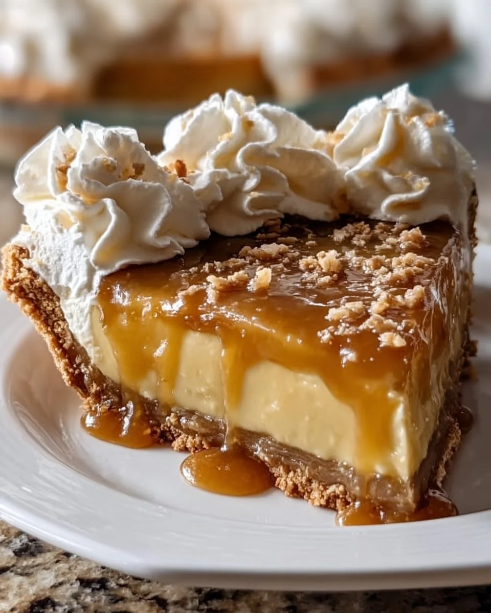 Delicious slice of Dolly Parton’s Butterscotch Pie on a rustic plate