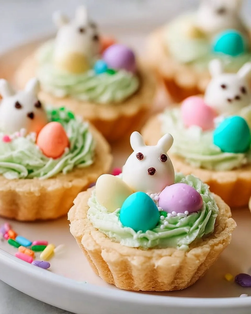 Delicious Easter Basket Sugar Cookie Cups decorated with pastel colors and candy.