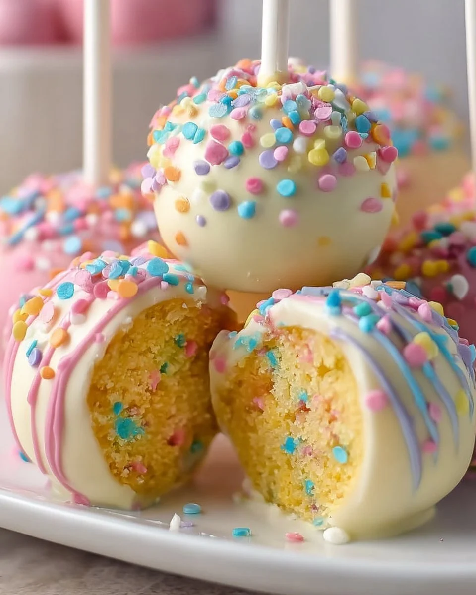 Colorful Easy Easter Funfetti Cake Pops decorated for spring celebrations