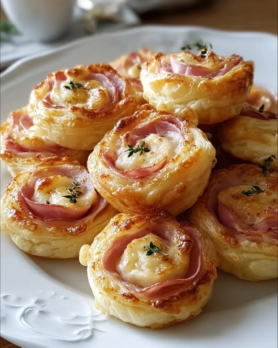 Ham and Cheese Pastry Pinwheels served on a platter