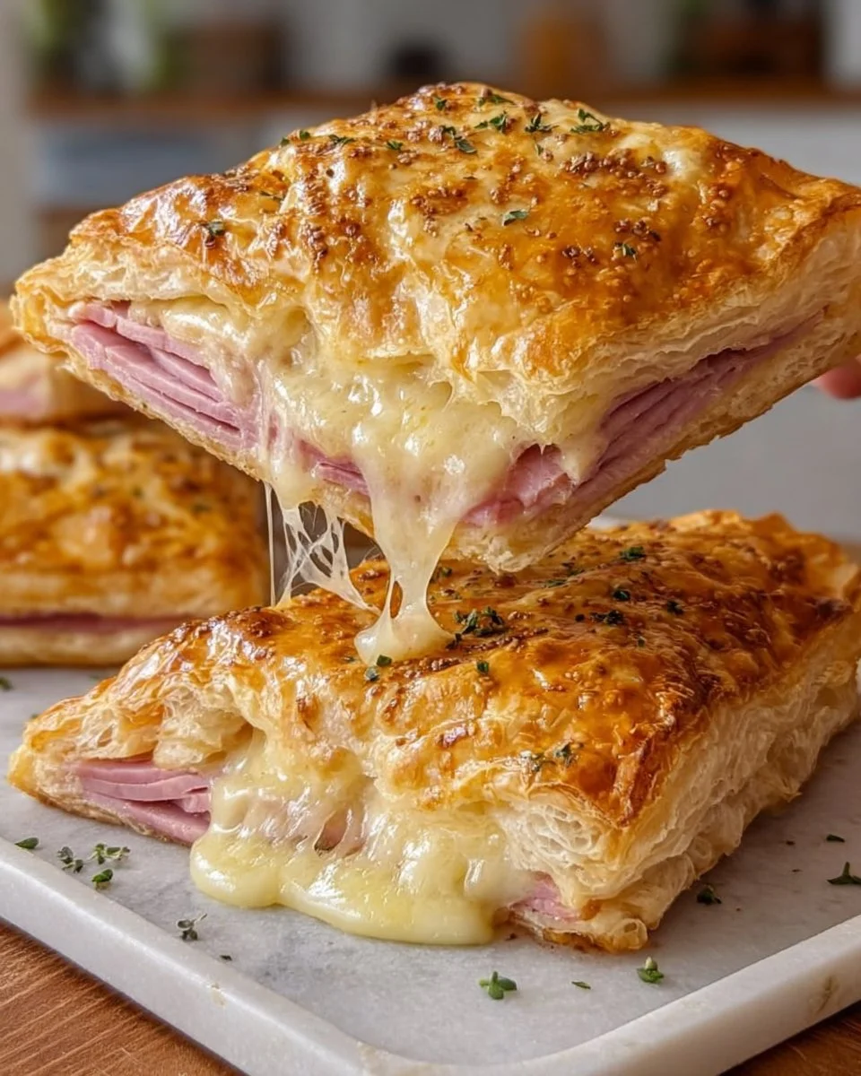 Savory Ham Cheese Puff pastry filled with ham and melted cheese