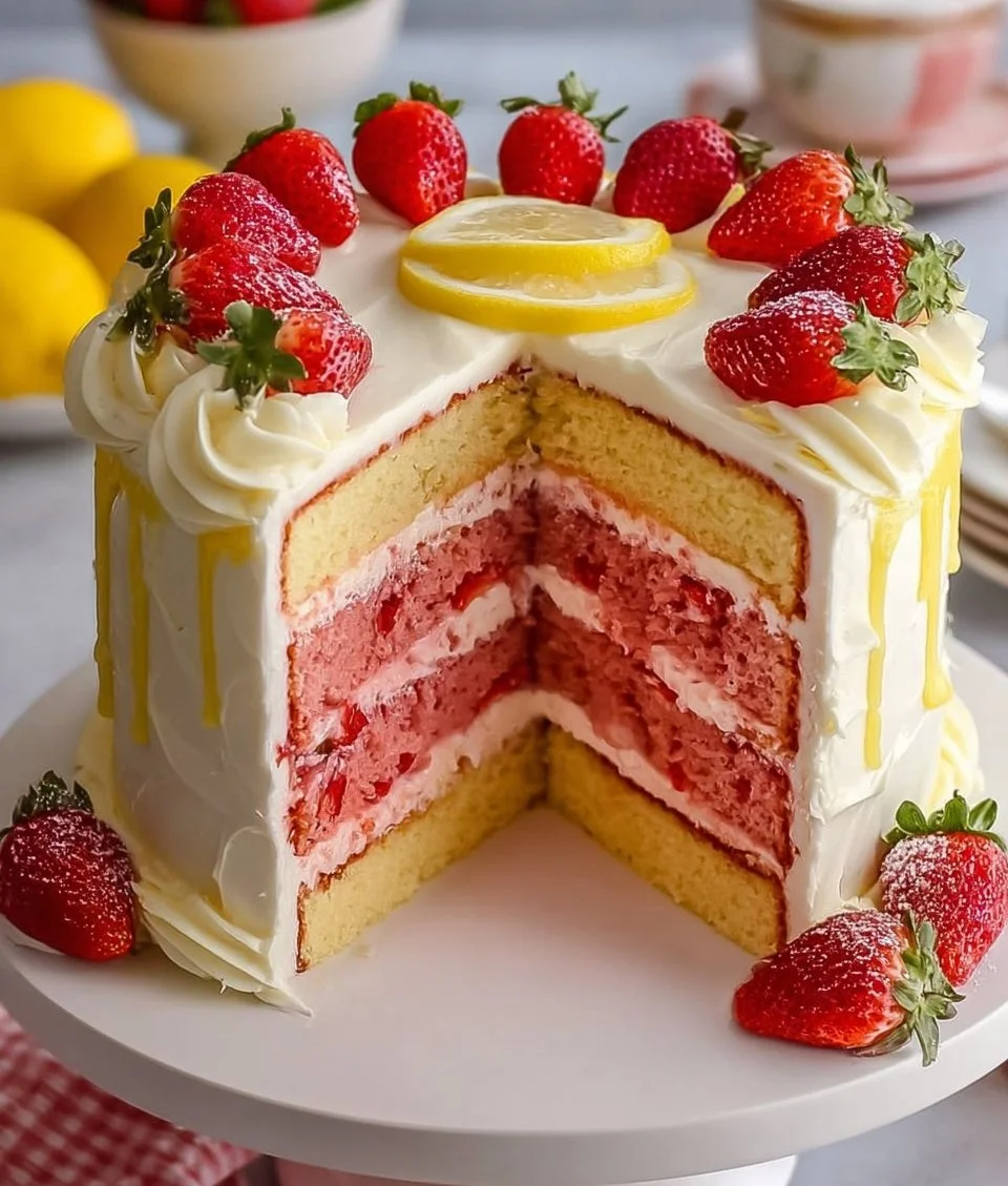 Homemade Strawberry Cake with Lemon Frosting