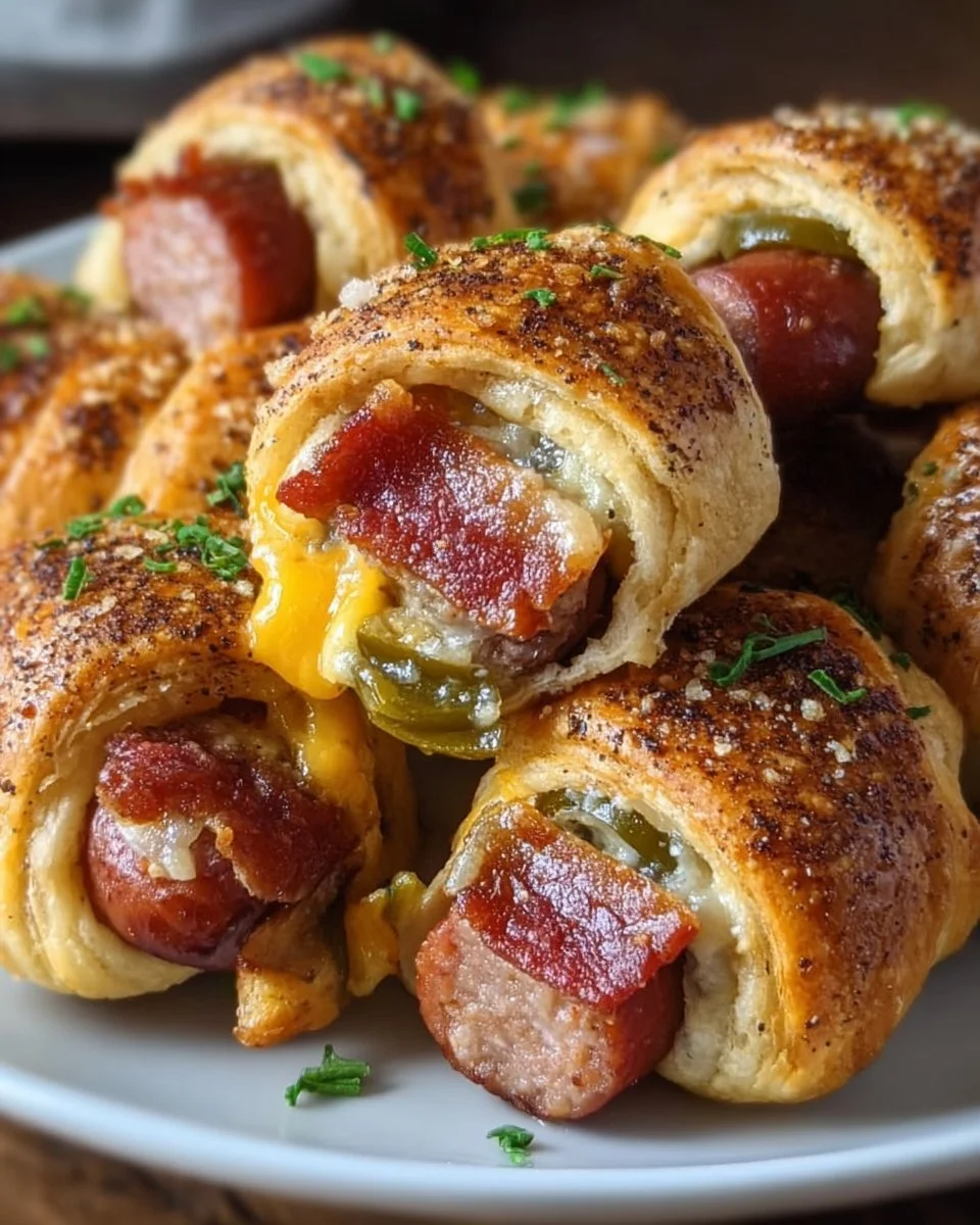 Jalapeno popper pigs in a blanket served on a platter with dipping sauce