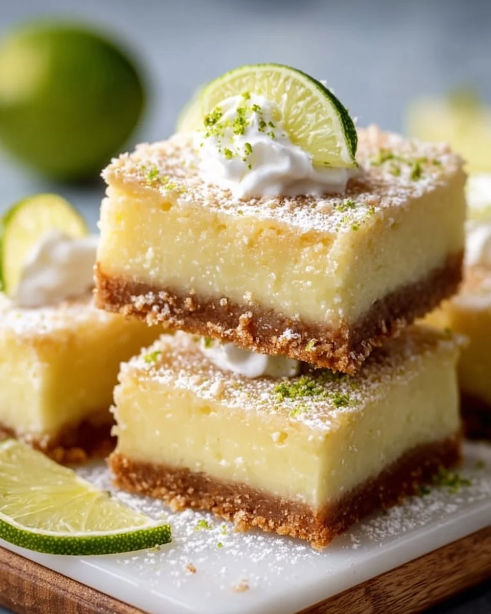 Delicious Key Lime Pie Bars served on a plate with lime slices