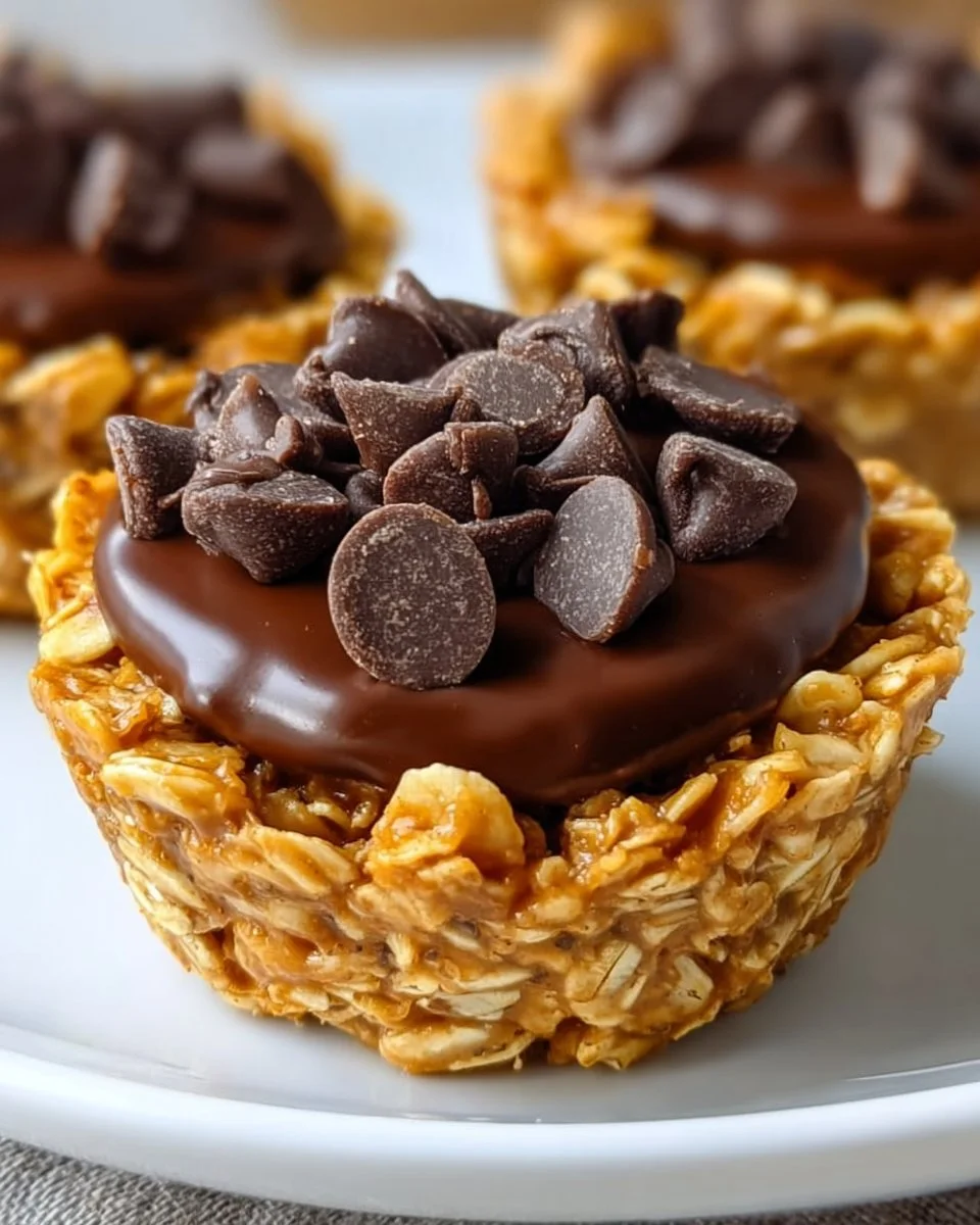 No bake peanut butter granola cups made with oats, honey, and chocolate chips