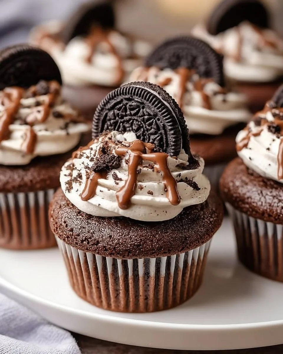 Delicious Oreo Cupcakes topped with creamy frosting and crumbled Oreos