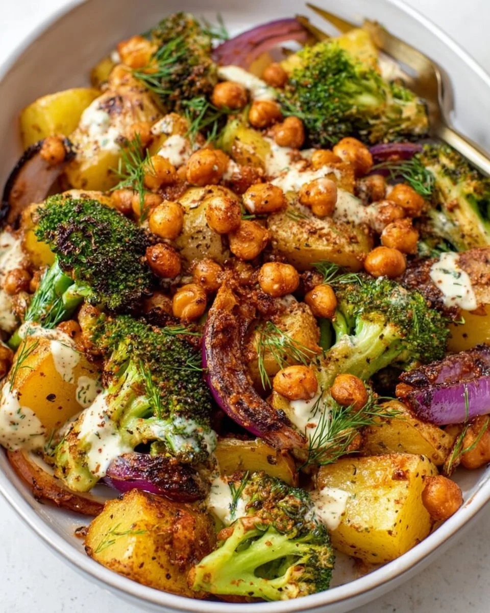 Roasted potato salad with BBQ chickpeas in a vibrant bowl