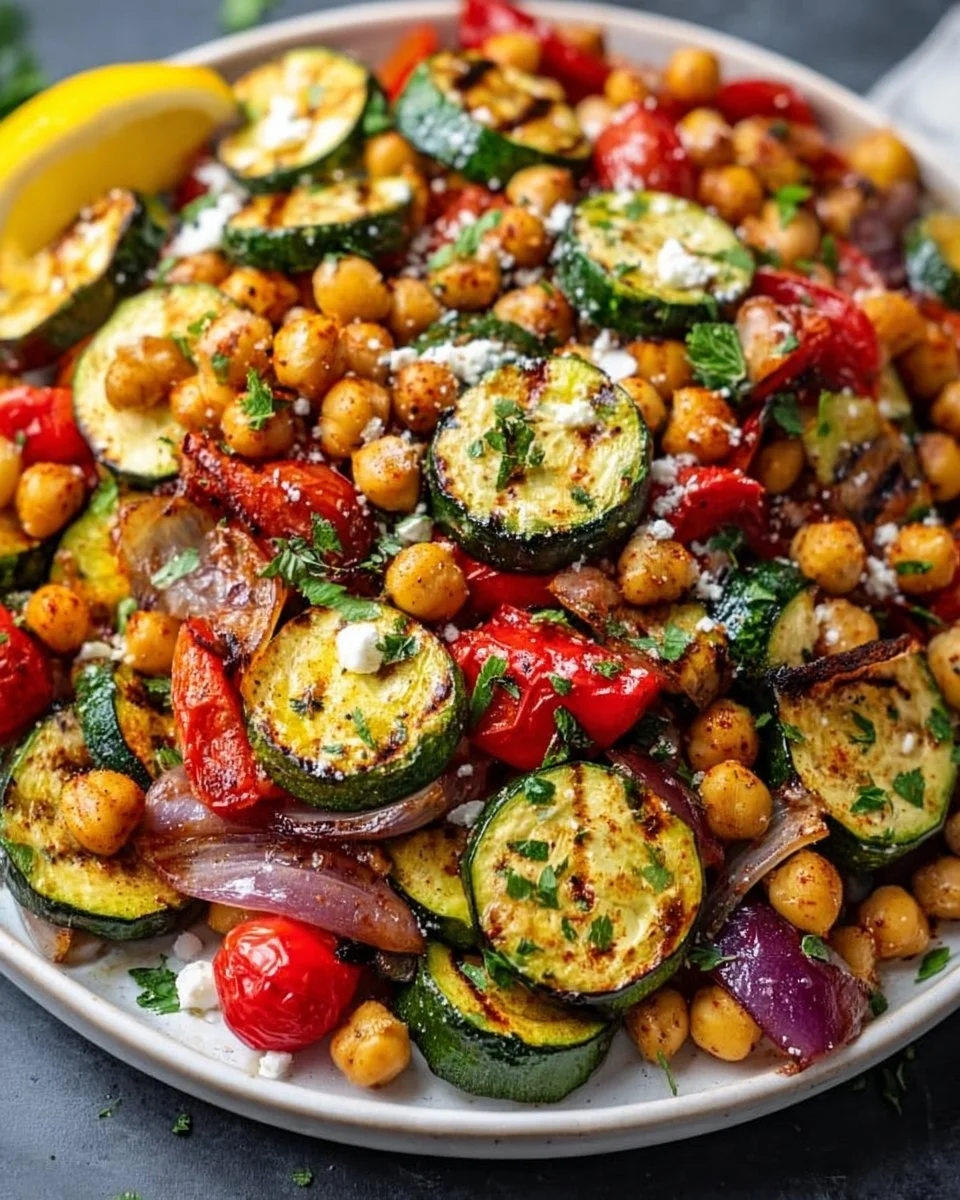 Roasted Zucchini Chickpea Salad with fresh ingredients in a bowl