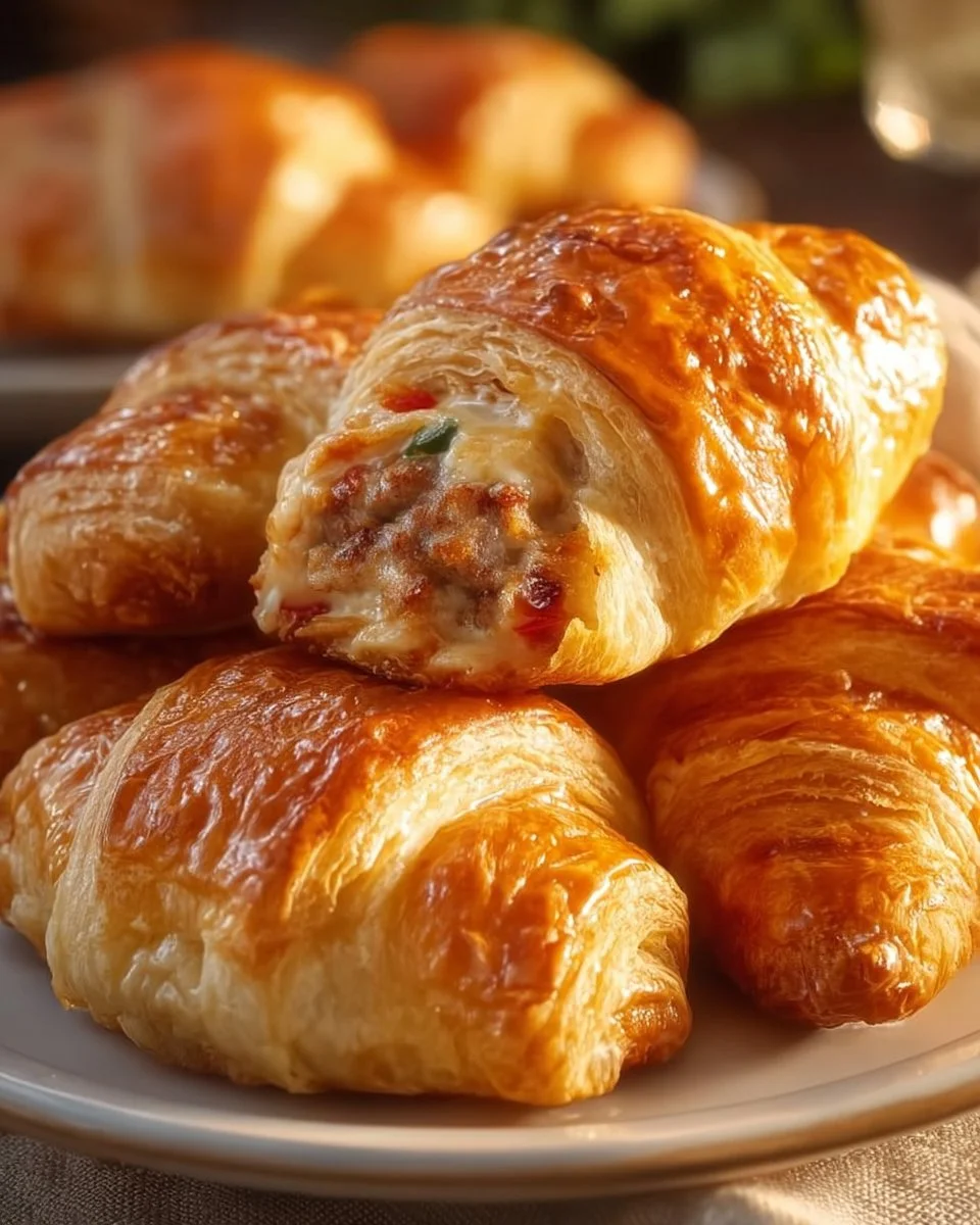 Sausage Cream Cheese Crescent Rolls on a serving plate