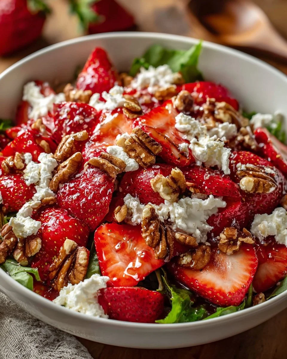 Delicious Strawberry Crackle Salad with fresh strawberries and crunchy toppings