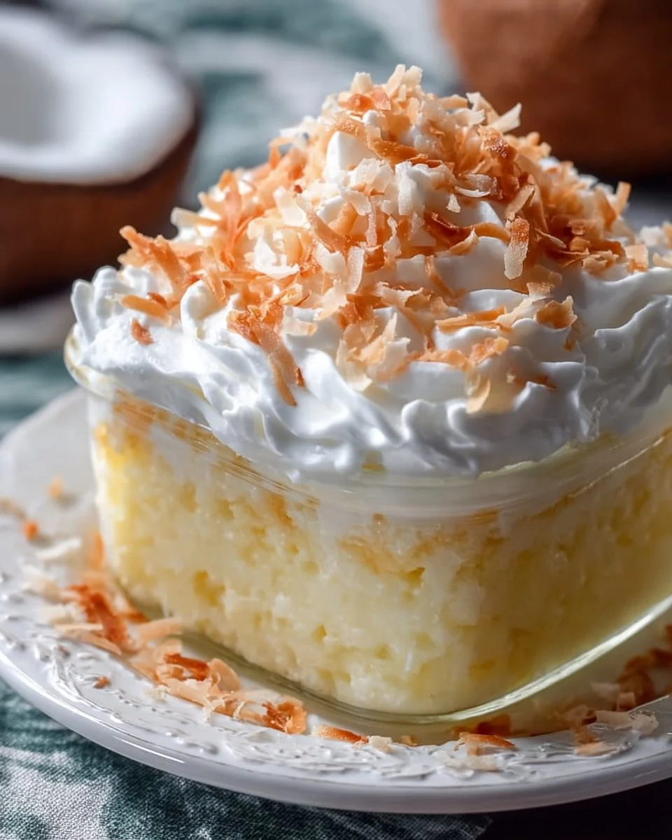 Delicious toasted coconut pudding served in a bowl with a garnish.