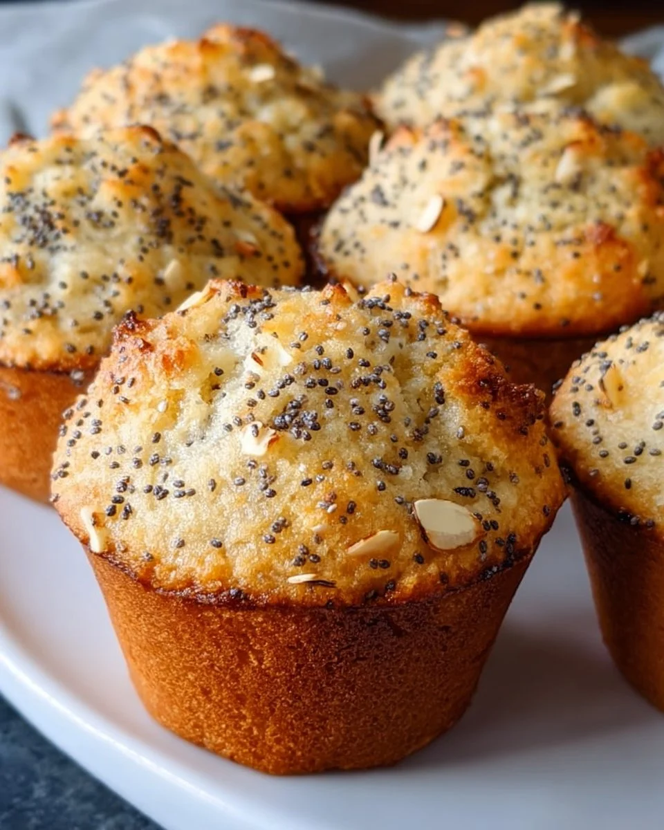 Bakery-style almond poppy seed muffins fresh out of the oven