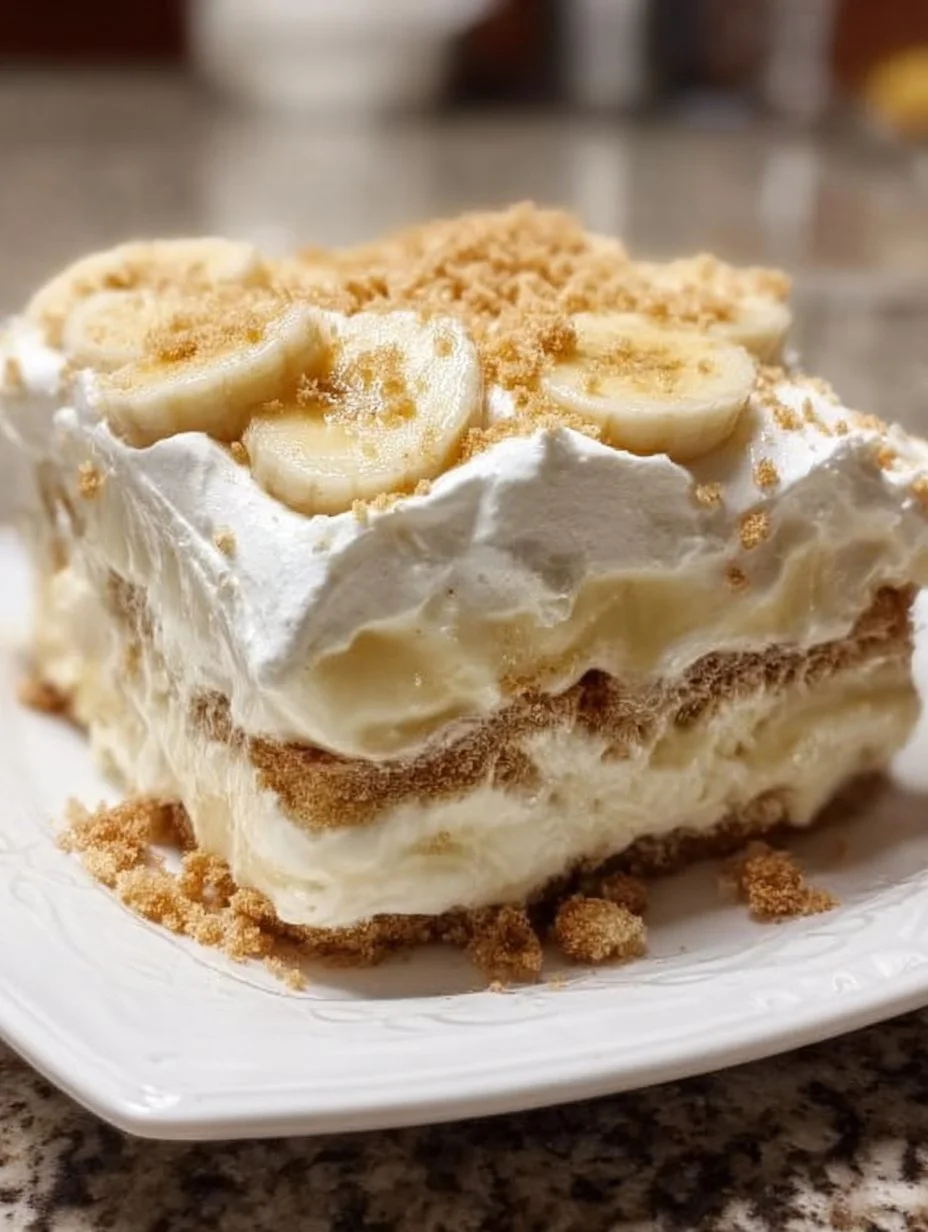 Delicious Banana Cream Lush dessert with layers of banana and cream