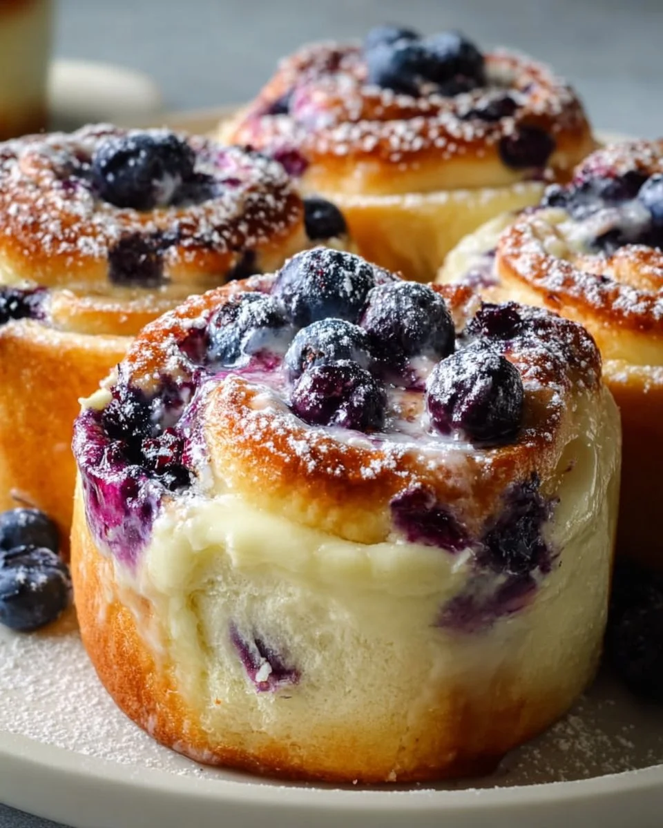 Delicious blueberry sweet cheesecake rolls topped with fresh blueberries