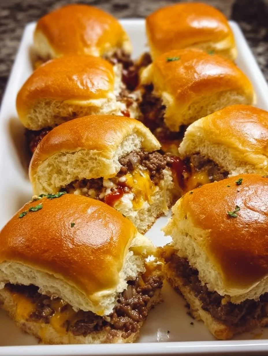 Delicious cheeseburger sliders served with toppings and condiments