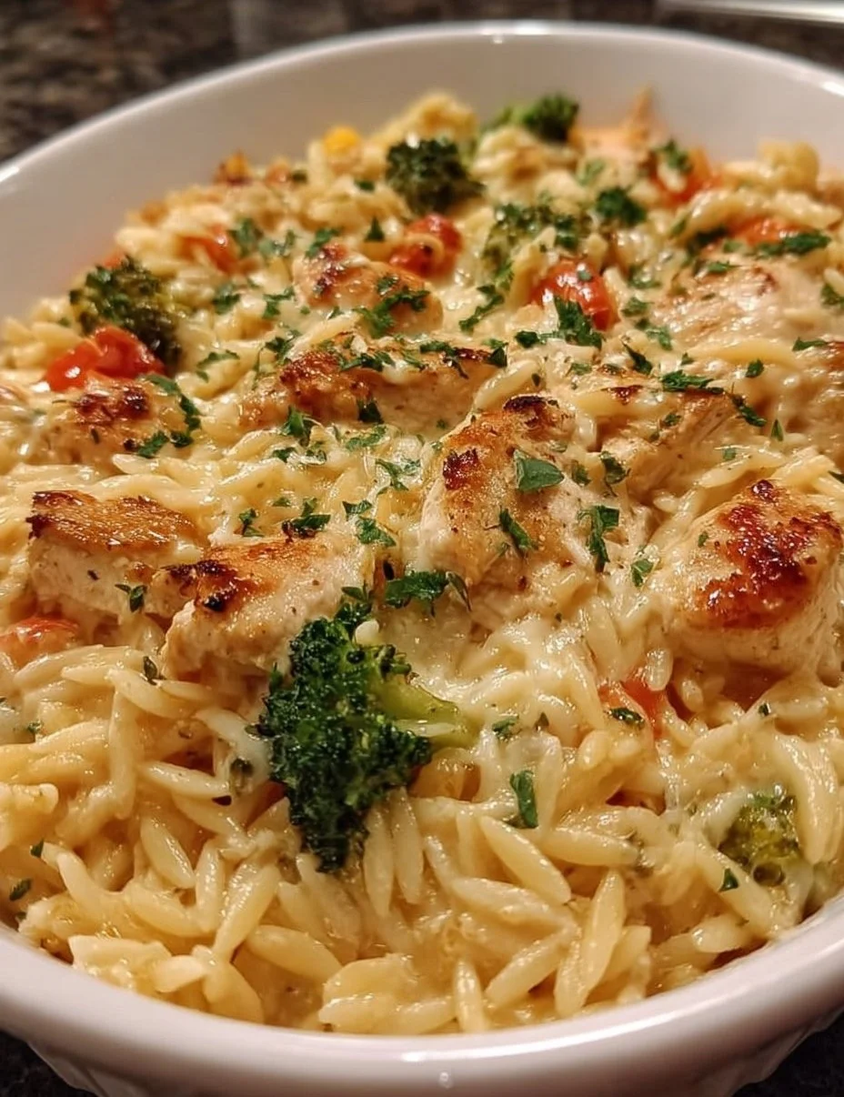 Cheesy Chicken Orzo Casserole