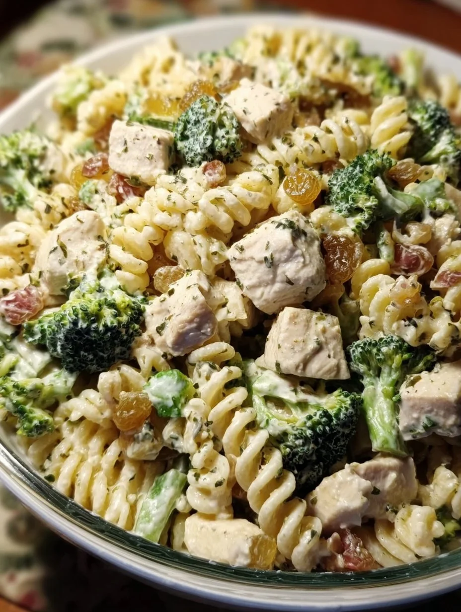 Chicken Broccoli Pasta Salad with fresh ingredients and vibrant colors