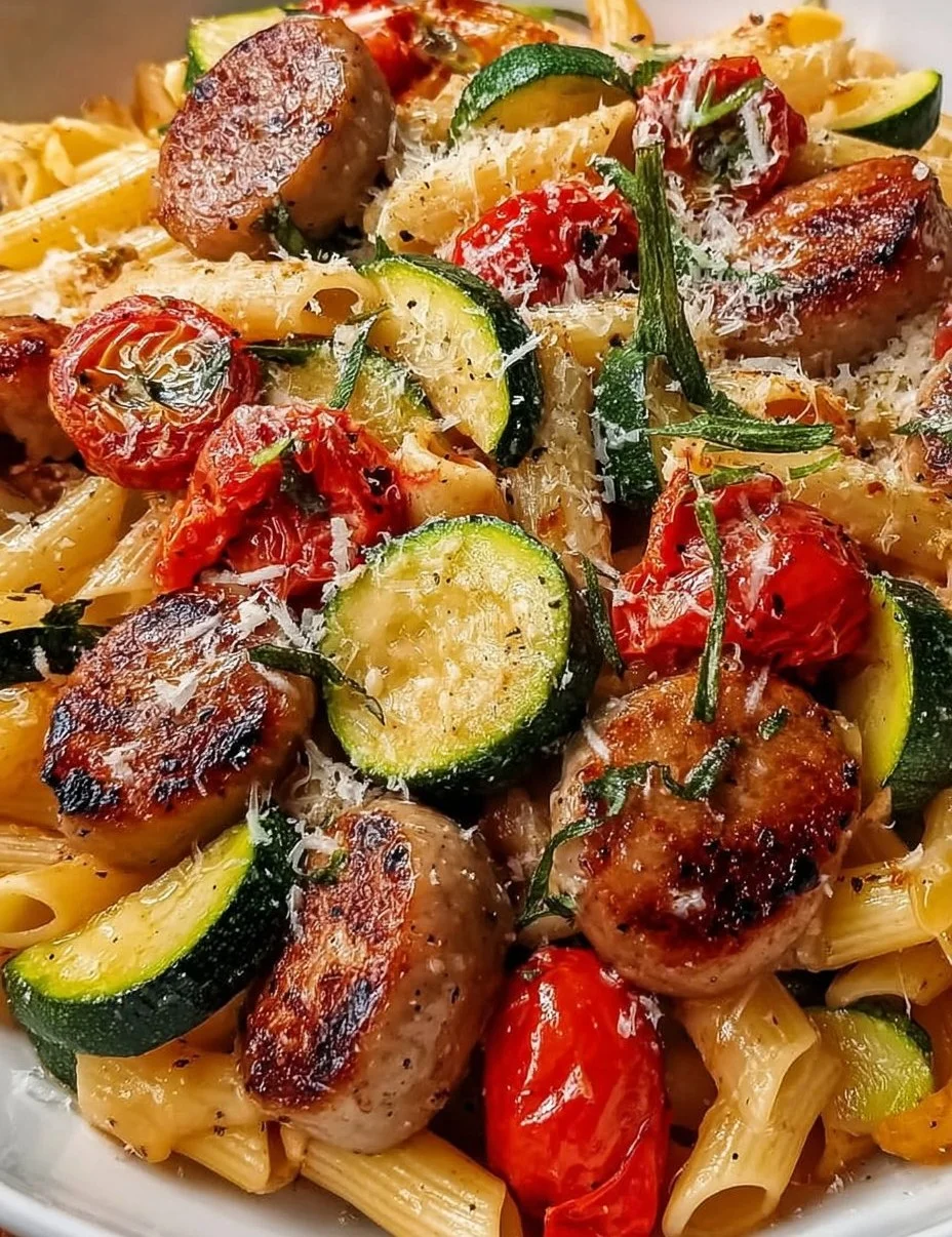 Chicken Sausages with Zucchini, Tomatoes, and Pasta