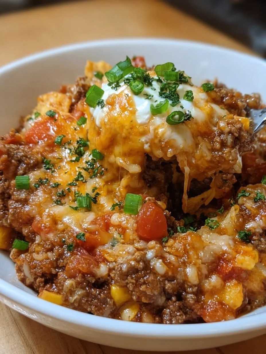 Delicious Crockpot Taco Casserole served in a bowl